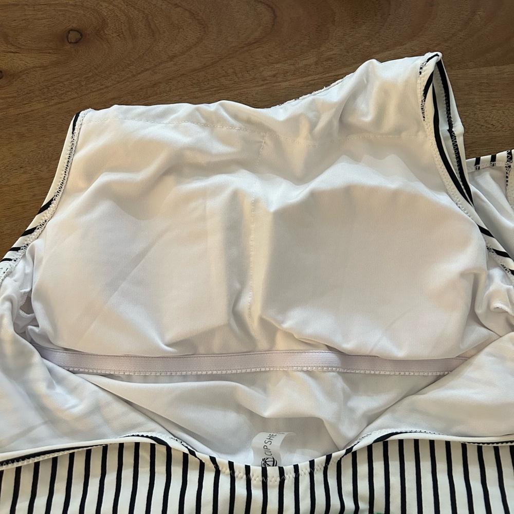 Cupshe Black & White Striped Top with Green Leaf Print One-Piece Swimsuit - Picture 8 of 10